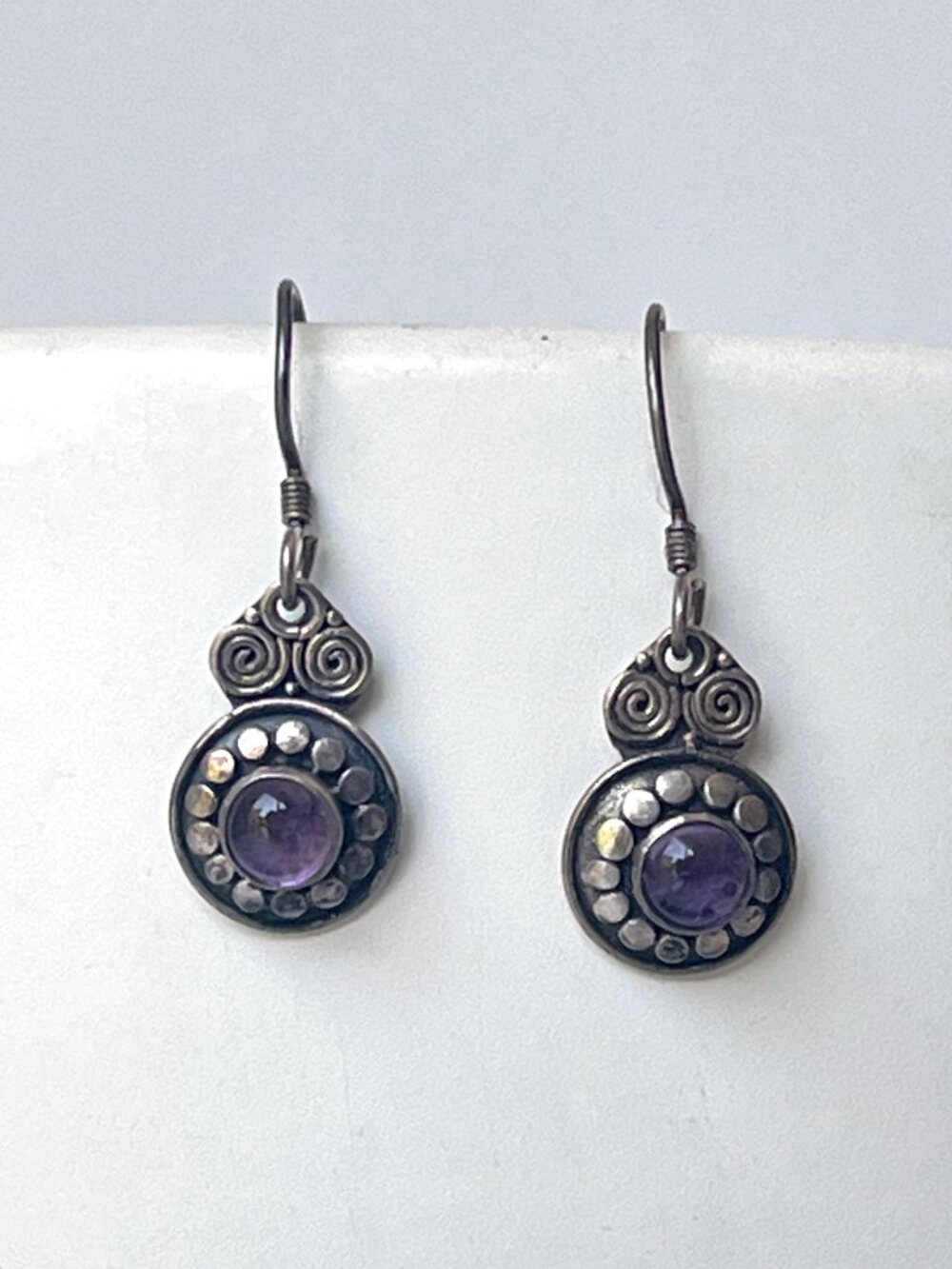 Vintage Amethyst and Sterling Silver Pierced Dangle Earrings